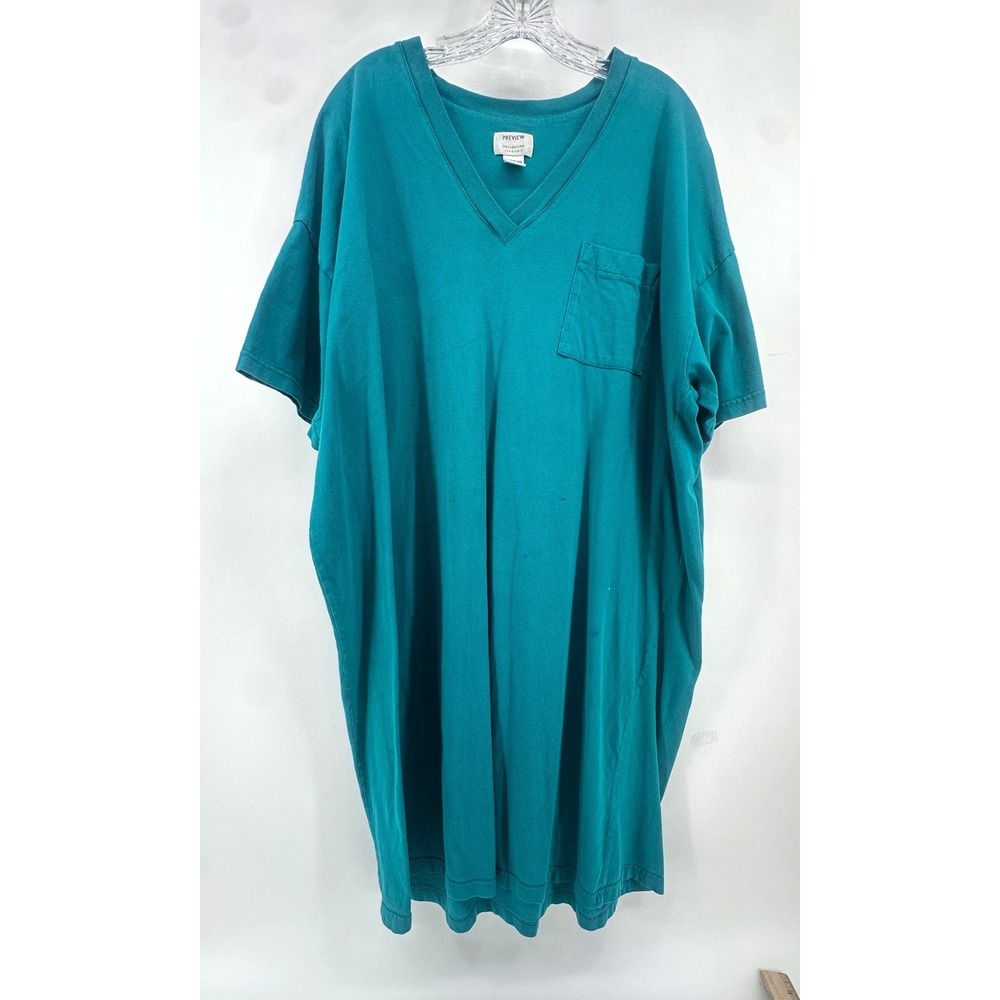 Preview Collection Lingerie Teal Green Cotton V-Neck Pocket Nightshirt OSFM